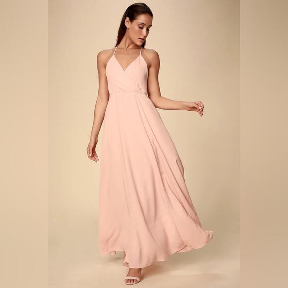 Lulu’s Everything’s Alright Blush Pink Backless Maxi Dress S - Picture 1 of 10